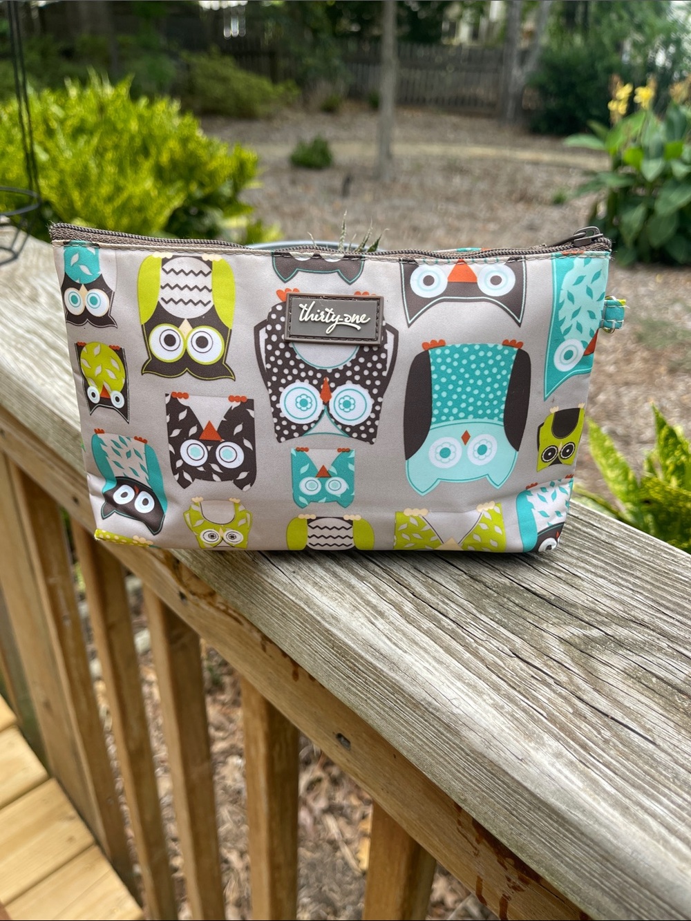 Thirty-One Thermal Mini Zipper Pouch “Life's a Hoot” pattern